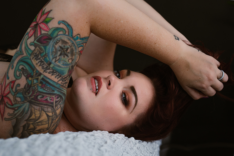 boudoir with tattoos and eye contact